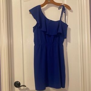Interi Women’s One Shoulder Ruffle Royal Blue Dress Size Medium EUC